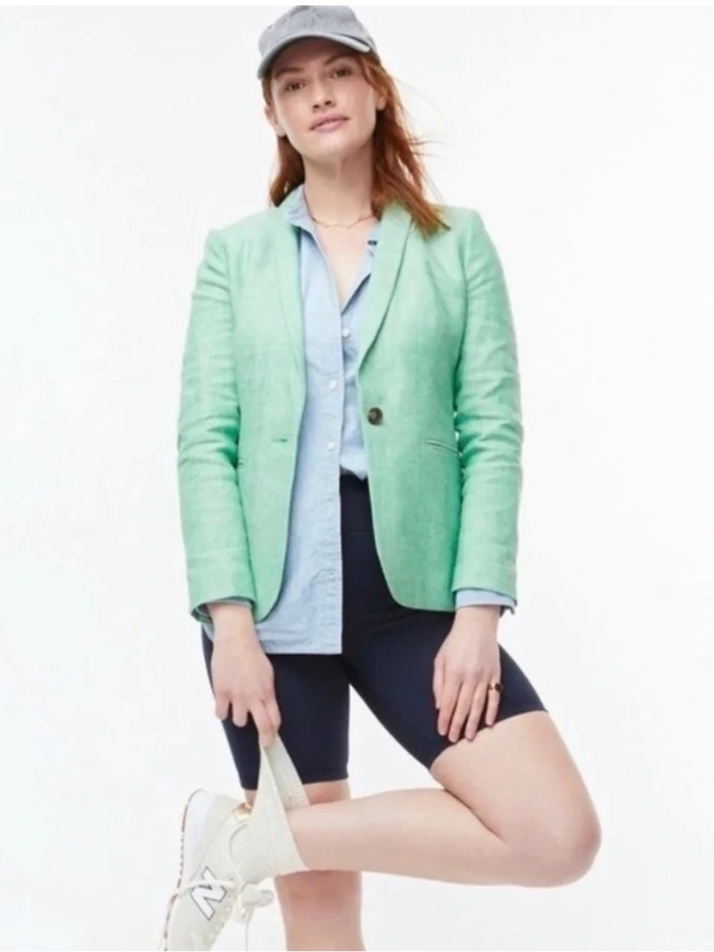 J Crew Parke Light Green Linen Women's Single-Button Blazer Jacket Preppy